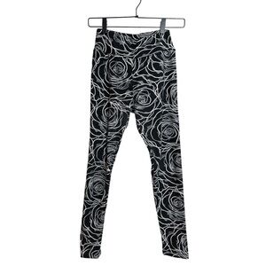 LuLaRoe Leggings Black White Rose Floral Print Stretchy Soft Size OS Cottagecore